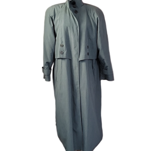 Vintage AB2 Long Green Gray Mock Neck Button Front Trench Coat Size 8 EUC